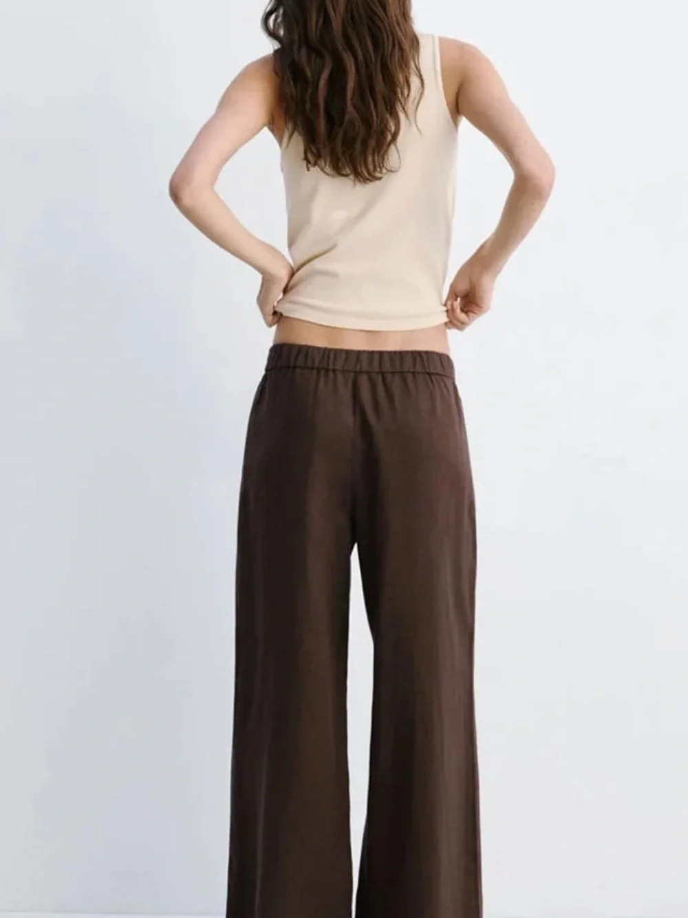 Mango women Wide-Leg Linen pants in Brown